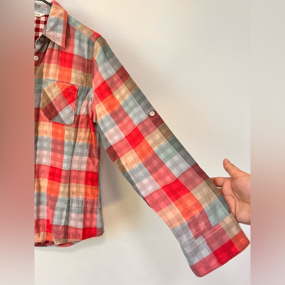 Woolrich Organic Cotton Plaid Red Orange Blue Button Down Gingham Shirt … - Picture 6 of 14